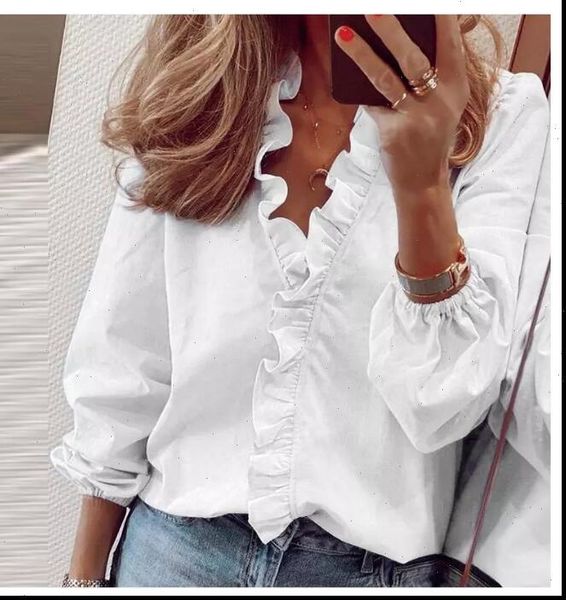 office spring summer print women shirt long sleeve ruffle v neck pullover, White
office spring summer print women shirt long sleeve ruffle v neck pullover, White