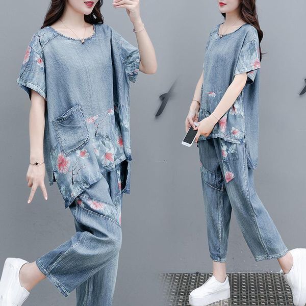women's two piece pants 2 set denim short-sleeved women+denim wide leg s loose large size two-piece printing retro old jeans 5j9b, White
women's two piece pants 2 set denim short-sleeved women+denim wide leg s loose large size two-piece printing retro old jeans 5j9b, White