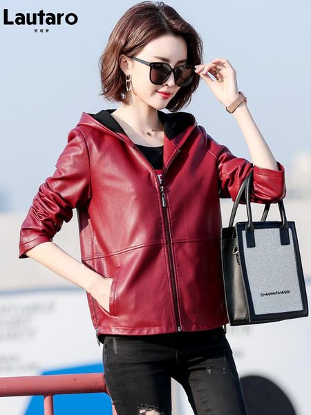 women's leather & faux lautaro spring autumn short soft jackets for women with hood zipper casual fall clothes korean style fashion 202, Black
women's leather & faux lautaro spring autumn short soft jackets for women with hood zipper casual fall clothes korean style fashion 202, Black