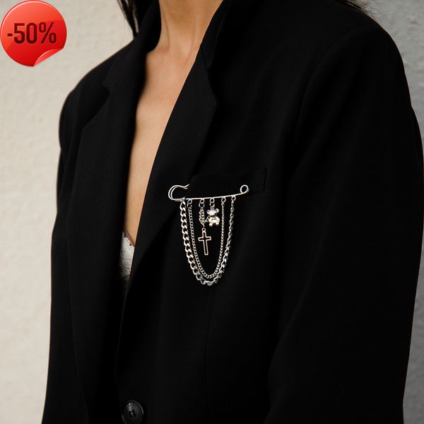 jewelry simple temperament versatile alloy geometric brooch personality fashion chain cross clothing, Gray
jewelry simple temperament versatile alloy geometric brooch personality fashion chain cross clothing, Gray