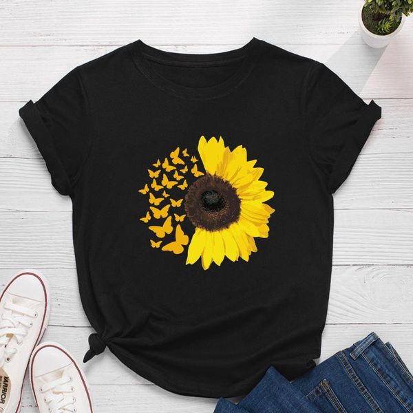 women's t-shirt 100% cotton round neck short sleeve loose large size creative sunflower and butterfly print tee met y2k, White
women's t-shirt 100% cotton round neck short sleeve loose large size creative sunflower and butterfly print tee met y2k, White