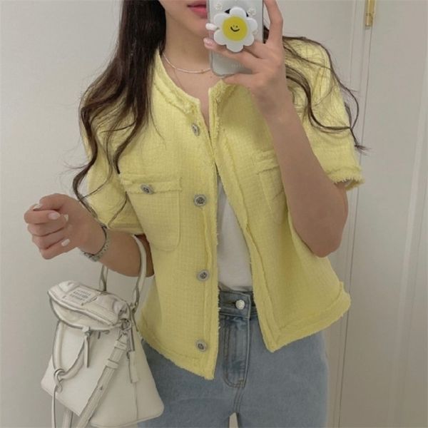summer women small fragrance tweed short sleeve outerwear chic single breasted korean casual jacket coat female 210519, Black;brown
summer women small fragrance tweed short sleeve outerwear chic single breasted korean casual jacket coat female 210519, Black;brown