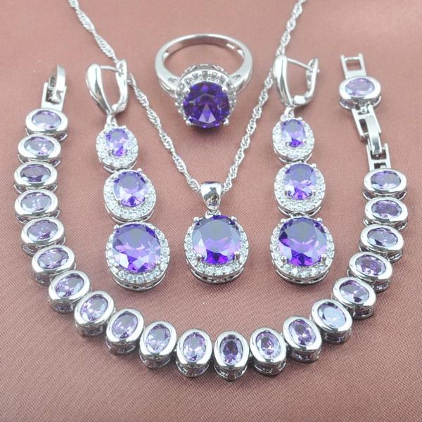 earrings & necklace exquisite purple crystal jewelry set for women wedding silver color earring pendant ring bracelet yz0313
earrings & necklace exquisite purple crystal jewelry set for women wedding silver color earring pendant ring bracelet yz0313