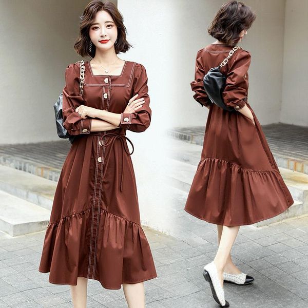 casual dresses small fresh puff sleeve square neck dress women 2021 autumn waist temperament single breasted fishtail lady e400, Black;gray
casual dresses small fresh puff sleeve square neck dress women 2021 autumn waist temperament single breasted fishtail lady e400, Black;gray
