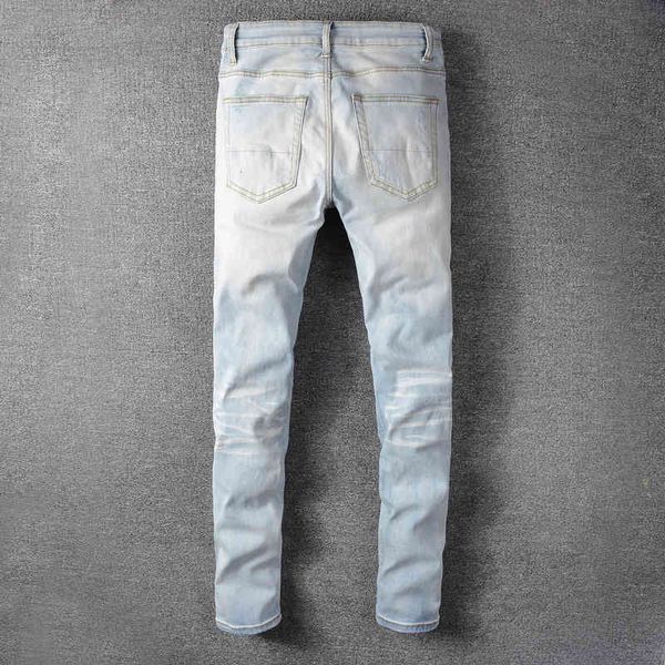 fashion streetwear men light blue slim fit ripped jeans elastic patches designer hip hop pants punk trousers
fashion streetwear men light blue slim fit ripped jeans elastic patches designer hip hop pants punk trousers