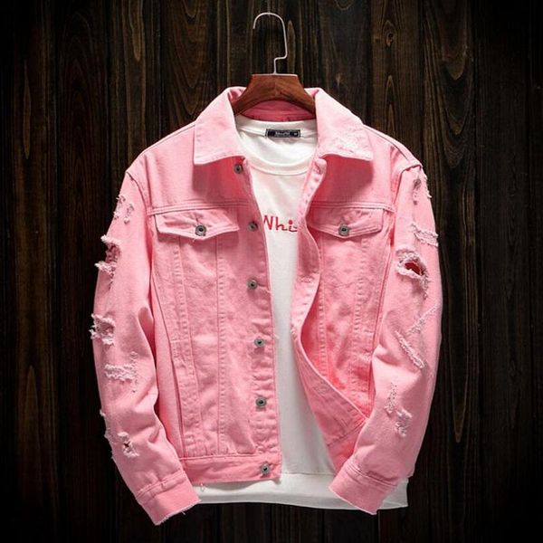 men's jackets 2021 pink black jeans jacket men women streetwear ripped denim coat hip hop bomber homme cowboy coats autumn, Black;brown
men's jackets 2021 pink black jeans jacket men women streetwear ripped denim coat hip hop bomber homme cowboy coats autumn, Black;brown
