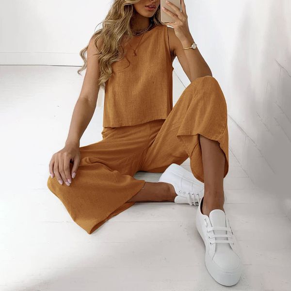 women's tracksuits cotton linen set woman 2 pieces women 's sleeveless blouse wide leg long pants sets female summer casual suits, Gray
women's tracksuits cotton linen set woman 2 pieces women 's sleeveless blouse wide leg long pants sets female summer casual suits, Gray