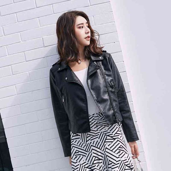 women faux leather jacket long sleeve turn-down collar zipper short pu coats autumn 's street pink biker jackets 210602, Black
women faux leather jacket long sleeve turn-down collar zipper short pu coats autumn 's street pink biker jackets 210602, Black