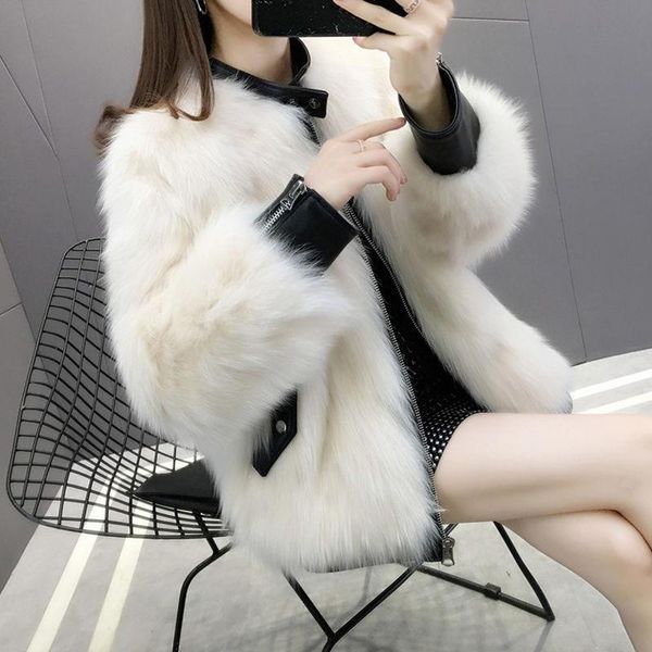 women's fur & faux 2021 luxury imitation coat short pu stand collar long sleeve loose slim winter jacket for women, Black
women's fur & faux 2021 luxury imitation coat short pu stand collar long sleeve loose slim winter jacket for women, Black