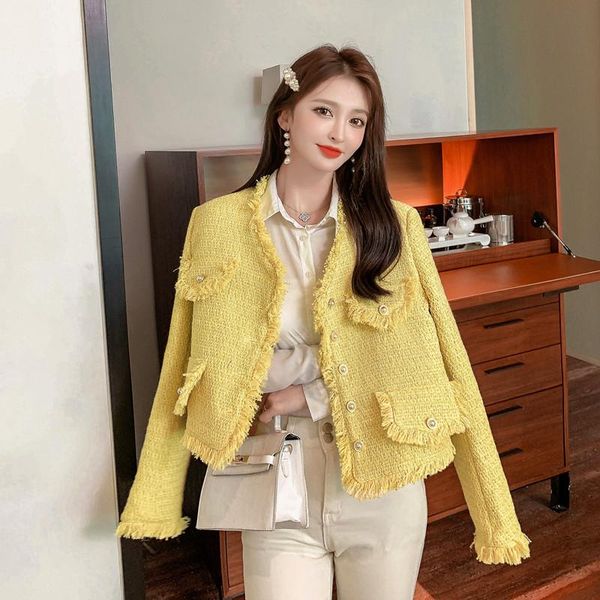 women's jackets 2021 autumn korean style design sense v-neck long sleeve tweed tassel casual small fragrance jacket women coat, Black;brown
women's jackets 2021 autumn korean style design sense v-neck long sleeve tweed tassel casual small fragrance jacket women coat, Black;brown