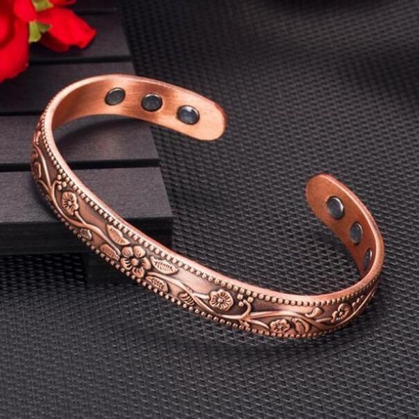bangle elegant woman's flower copper bracelet magnetic adjustable opening retro style jewelry anniversary gift, Black
bangle elegant woman's flower copper bracelet magnetic adjustable opening retro style jewelry anniversary gift, Black