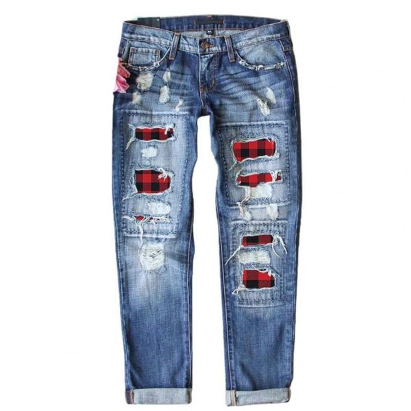 jeans women fashion ripped hole plaid patch patchwork long denim pants trousers women's, Blue
jeans women fashion ripped hole plaid patch patchwork long denim pants trousers women's, Blue