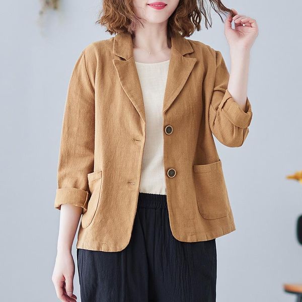 women's jackets women cotton linen tailored coats arrival 2021 spring vintage style turn-down collar solid color loose female, Black;brown
women's jackets women cotton linen tailored coats arrival 2021 spring vintage style turn-down collar solid color loose female, Black;brown
