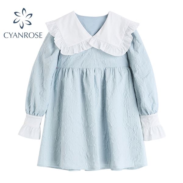 peter pan collar sweet dress vintage mini crop dresses women lantern long sleeve blue elegant preppy style vestidos mujer 210430, Black;gray
peter pan collar sweet dress vintage mini crop dresses women lantern long sleeve blue elegant preppy style vestidos mujer 210430, Black;gray