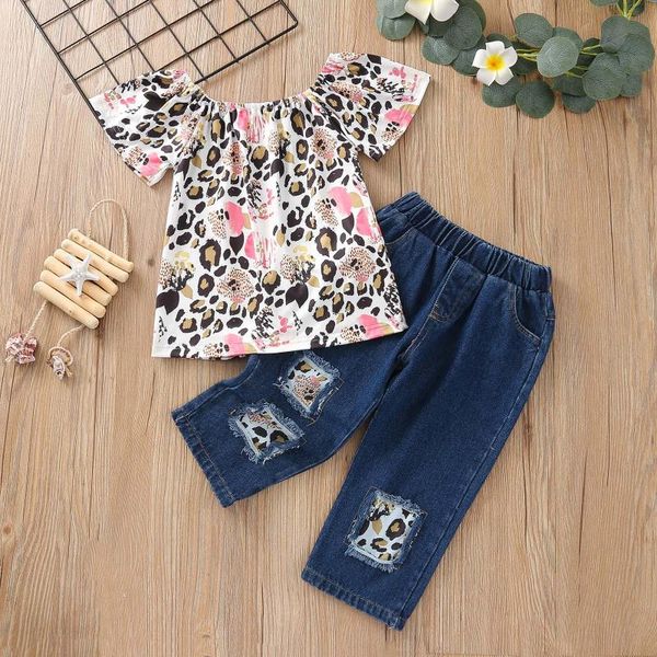 clothing sets girls 2 piece outfit toddler summer clothes stylish girl's one-shoulder leopard ripped jeans suit daily dziewczyna zestaw, White
clothing sets girls 2 piece outfit toddler summer clothes stylish girl's one-shoulder leopard ripped jeans suit daily dziewczyna zestaw, White