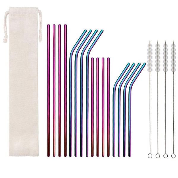 rainbow color reusable metal straws set with cleaner brush 304 stainless steel drinking straw milk drinkware bar party accessory
rainbow color reusable metal straws set with cleaner brush 304 stainless steel drinking straw milk drinkware bar party accessory