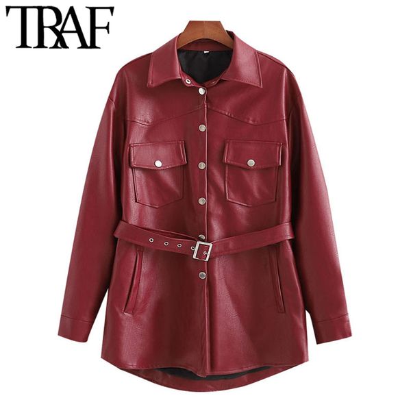 traf women fashion with belt faux leather jacket coat vintage long sleeve pockets female outerwear chic 210415, Black
traf women fashion with belt faux leather jacket coat vintage long sleeve pockets female outerwear chic 210415, Black