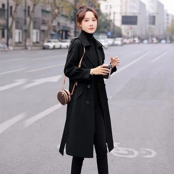 women trench 2021 spring windbreaker british coat slim solid color women's coats, Tan;black
women trench 2021 spring windbreaker british coat slim solid color women's coats, Tan;black