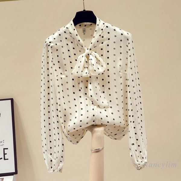 women's blouses & shirts retro dots bow lace-up collar shirt for women 2021 spring fashion blouse loose chiffon blusas mujer nancylim, White
women's blouses & shirts retro dots bow lace-up collar shirt for women 2021 spring fashion blouse loose chiffon blusas mujer nancylim, White