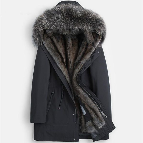 men's leather & faux winter real fur coat men parka natural mink liner jacket raccoon collar mens jackets parkas 2021 kj3498, Black
men's leather & faux winter real fur coat men parka natural mink liner jacket raccoon collar mens jackets parkas 2021 kj3498, Black