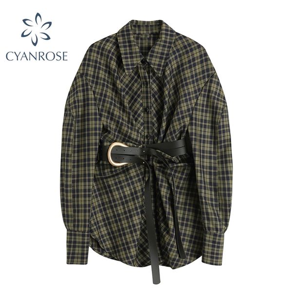 spring long plaid shirt women casual sleeve pocket button up collared oversize female with belt fashion clothes 210430, White
spring long plaid shirt women casual sleeve pocket button up collared oversize female with belt fashion clothes 210430, White