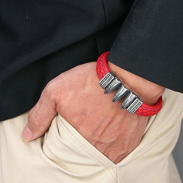 red braided rope chains bracelets for mens fashion leather stainless steel magnet clasp bangles punk rock, Golden;silver
red braided rope chains bracelets for mens fashion leather stainless steel magnet clasp bangles punk rock, Golden;silver