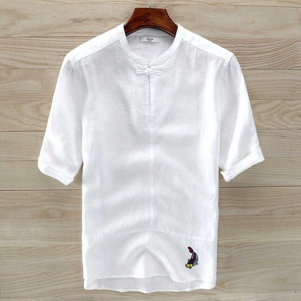 men's t-shirts chinese style short sleeve t-shirt with fish embroidery white blue gray khaki summer linen men casual tees male, White;black
men's t-shirts chinese style short sleeve t-shirt with fish embroidery white blue gray khaki summer linen men casual tees male, White;black