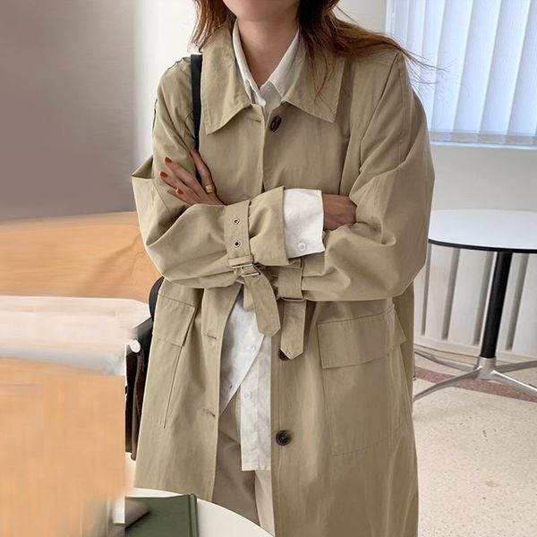 women's trench coats retro temperament lapel single breasted double pockets loose and versatile long sleeve knee length windbreaker coa, Tan;black
women's trench coats retro temperament lapel single breasted double pockets loose and versatile long sleeve knee length windbreaker coa, Tan;black