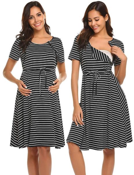 dress mom casual short-sleeved explosive cotton striped maternity waist breastfeeding dresses, White
dress mom casual short-sleeved explosive cotton striped maternity waist breastfeeding dresses, White