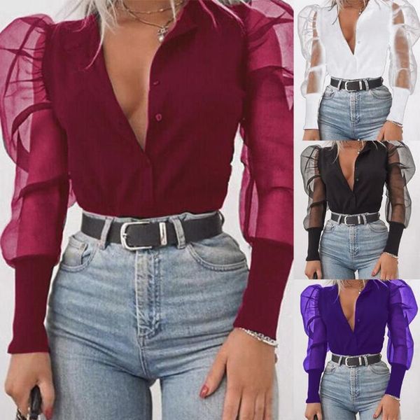 women's blouses & shirts women long sleeve see-through casual blouse mesh transparent shirt autumn clothing v-neck, White
women's blouses & shirts women long sleeve see-through casual blouse mesh transparent shirt autumn clothing v-neck, White