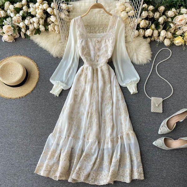 casual dresses vintage long dress women sleeve square collar embroidered spring autumn female elengant ruffles slim vestidos, Black;gray
casual dresses vintage long dress women sleeve square collar embroidered spring autumn female elengant ruffles slim vestidos, Black;gray