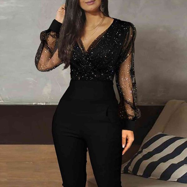 elegant work solid office women rompers long sleeve deep v neck sequins mesh party female overalls spring, Black;white
elegant work solid office women rompers long sleeve deep v neck sequins mesh party female overalls spring, Black;white