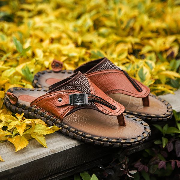 men fashion genuine leather leisure slippers men flip flop sandals male outdoor sewing handmade shoes walking shoes, Black
men fashion genuine leather leisure slippers men flip flop sandals male outdoor sewing handmade shoes walking shoes, Black
