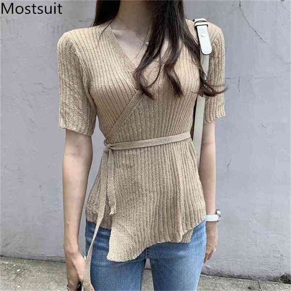 autumn korean knitted belted tshirts women short sleeve v-neck solid fashion elegant vintage tees t-shirts 210513, White
autumn korean knitted belted tshirts women short sleeve v-neck solid fashion elegant vintage tees t-shirts 210513, White