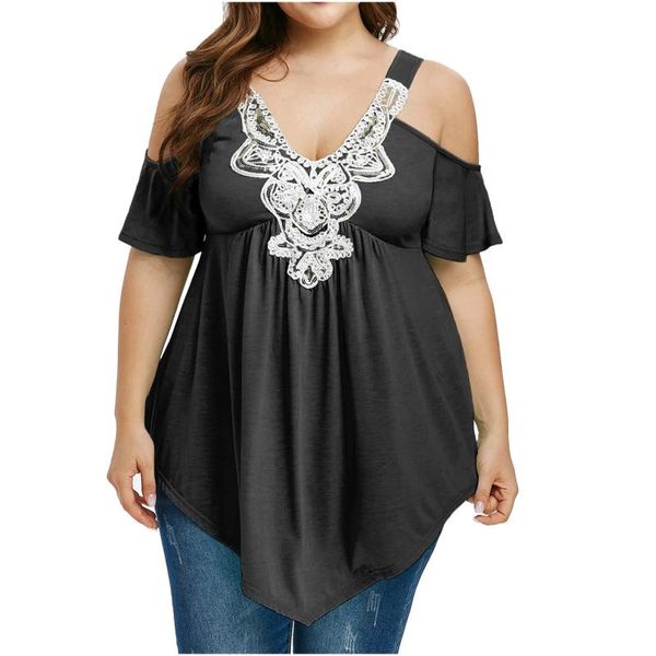 fashion womens plus size crop tiered lace appliques cold shoulder v-neck t-shirt solid color good quality blouse women's, White
fashion womens plus size crop tiered lace appliques cold shoulder v-neck t-shirt solid color good quality blouse women's, White