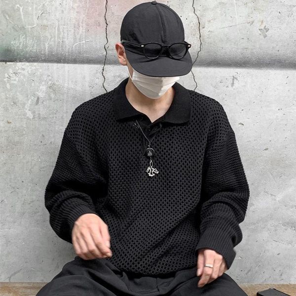 men's sweaters men hollow out thin 2021 summer sweater simple loose lapel pullovers black micro perspective clothes ins trends, White;black
men's sweaters men hollow out thin 2021 summer sweater simple loose lapel pullovers black micro perspective clothes ins trends, White;black