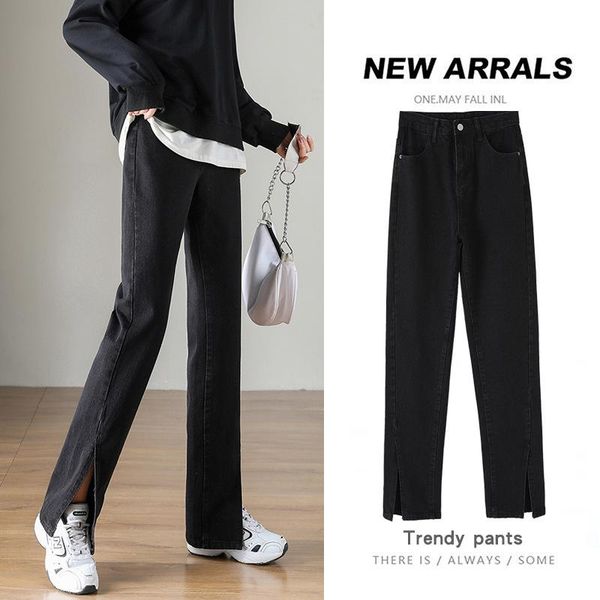 women's jeans high waist black slit straight loose slimming split drape mop wide leg pants fashion woman, Blue
women's jeans high waist black slit straight loose slimming split drape mop wide leg pants fashion woman, Blue