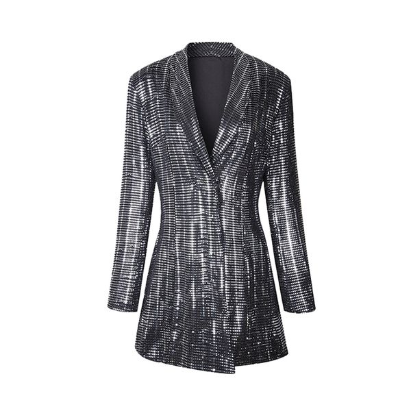 women sequined bling blazer shawl collar high street long sleeve black d0758 210514, White;black
women sequined bling blazer shawl collar high street long sleeve black d0758 210514, White;black