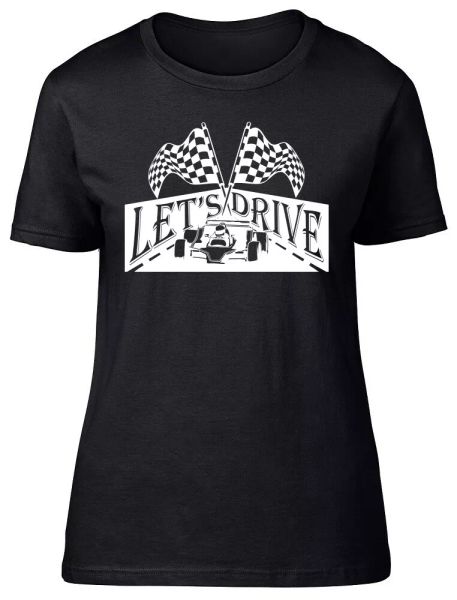 let's drive fitted womens ladies t shirt, White;black
let's drive fitted womens ladies t shirt, White;black
