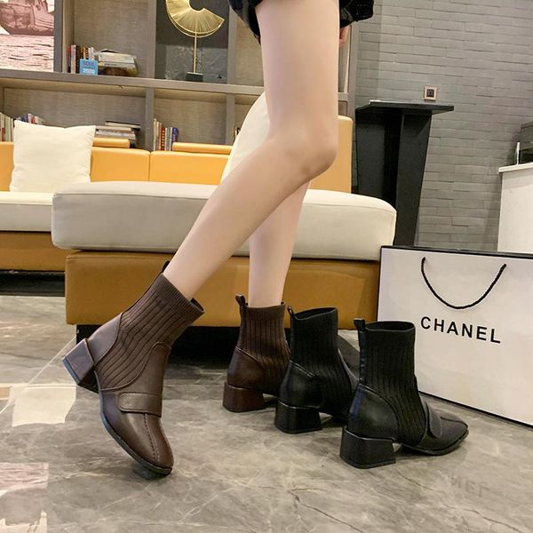 dress shoes fashion ankle elastic sock boots chunky high heels stretch women autumn booties square toe pump size 35, Black
dress shoes fashion ankle elastic sock boots chunky high heels stretch women autumn booties square toe pump size 35, Black