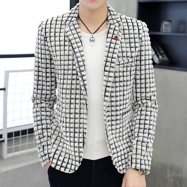 men's suits & blazers mens stylish blazer 2021 autumn plaid for men wear korean male suit slim coat chaqueta hombre formal, White;black
men's suits & blazers mens stylish blazer 2021 autumn plaid for men wear korean male suit slim coat chaqueta hombre formal, White;black