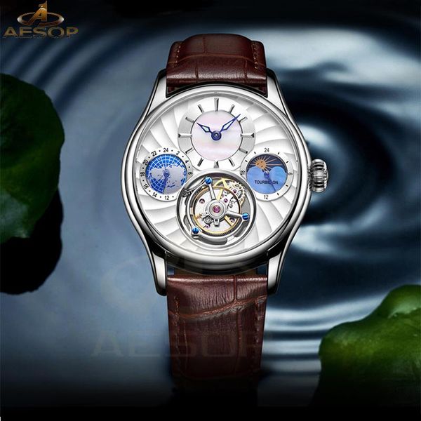 wristwatches aesop mechanical watch men luxury tourbillon skeleton watches stainless steel clocks sapphire for reloj hombre, Slivery;brown
wristwatches aesop mechanical watch men luxury tourbillon skeleton watches stainless steel clocks sapphire for reloj hombre, Slivery;brown