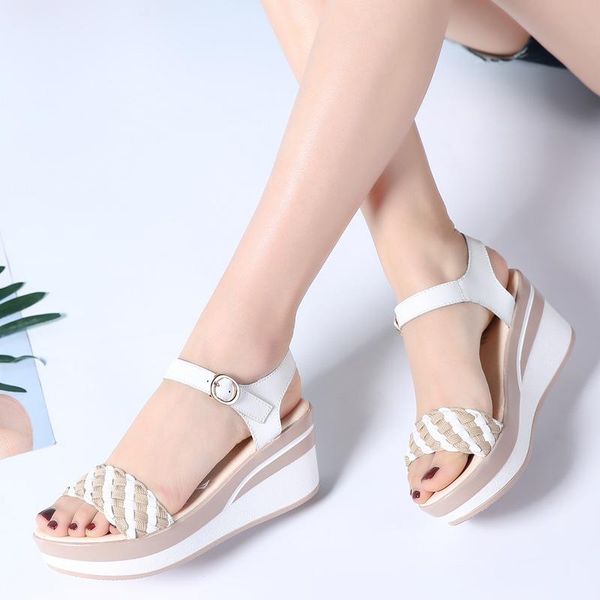 summer sandals wedge heel thickened increased women's fashion wild soft bottom non-slip leather shoes, Black
summer sandals wedge heel thickened increased women's fashion wild soft bottom non-slip leather shoes, Black