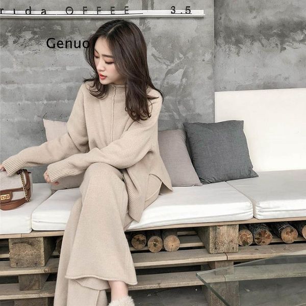 women's two piece pants autumn knitting wide-legged suit two-piece women winter cashmere sweater western style suits, White
women's two piece pants autumn knitting wide-legged suit two-piece women winter cashmere sweater western style suits, White