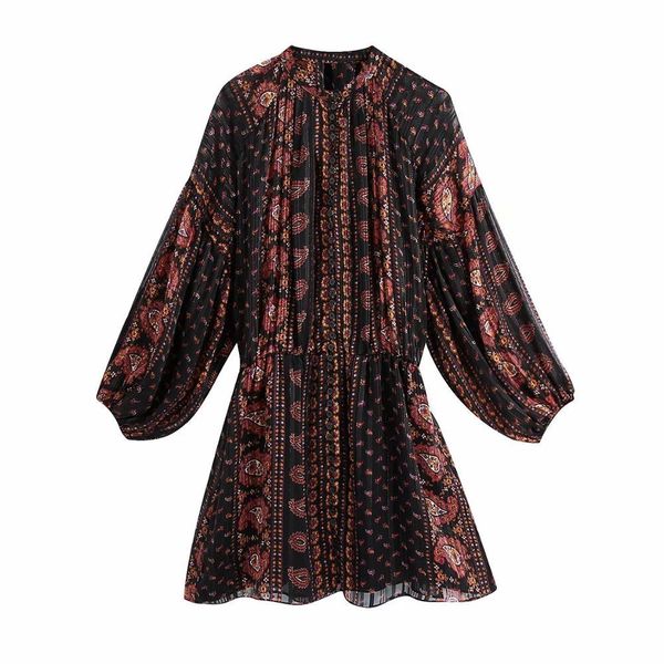 women print dress high neck long puff sleeves elastic waist short vintage femme robe ropa mujer vestidos 210420, Black;gray
women print dress high neck long puff sleeves elastic waist short vintage femme robe ropa mujer vestidos 210420, Black;gray