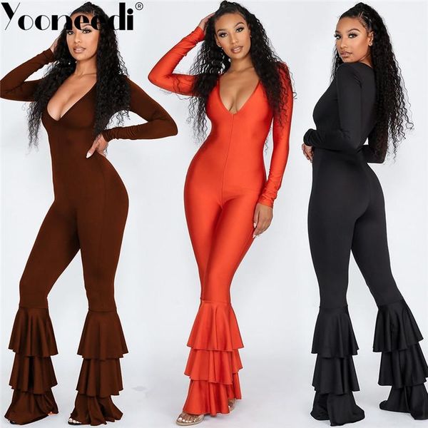 women's jumpsuits & rompers yooneedi 2021 autumn design women 3 color solid ruffles v-neck full sleeve ladies sm-9062, Black;white
women's jumpsuits & rompers yooneedi 2021 autumn design women 3 color solid ruffles v-neck full sleeve ladies sm-9062, Black;white