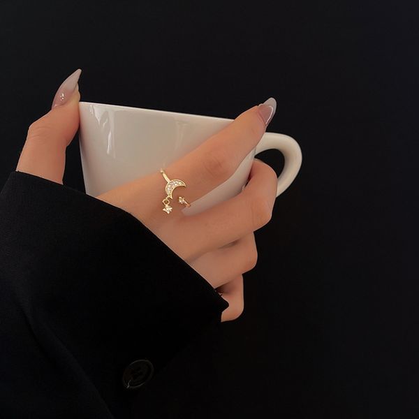 fashion ins star moon women's simple zircon cold wind design opening adjustment ring, Black
fashion ins star moon women's simple zircon cold wind design opening adjustment ring, Black