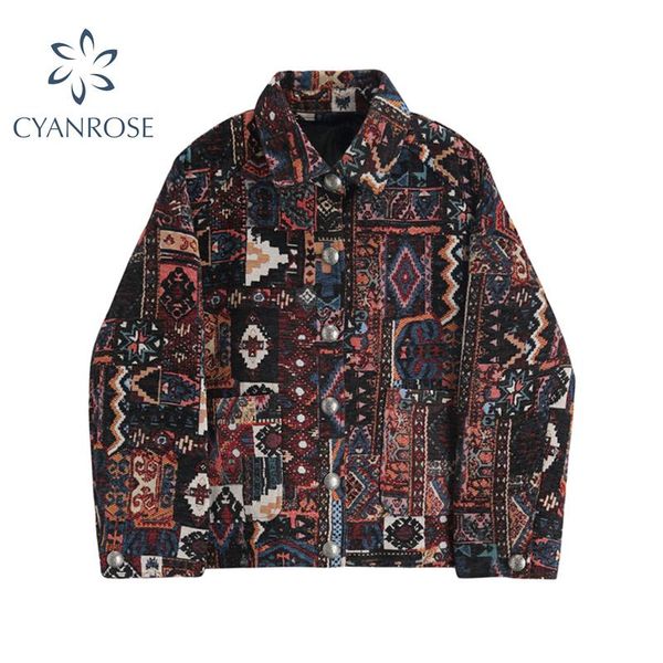 autumn winter arts style women long sleeve vintage print short coat loose fashion streetwear single breasted thicken jackets women's, Black;brown
autumn winter arts style women long sleeve vintage print short coat loose fashion streetwear single breasted thicken jackets women's, Black;brown