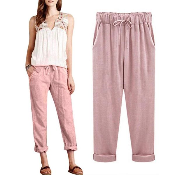 women's pants & capris leisure loose cotton linen long women elastic waist pockets, Black;white
women's pants & capris leisure loose cotton linen long women elastic waist pockets, Black;white