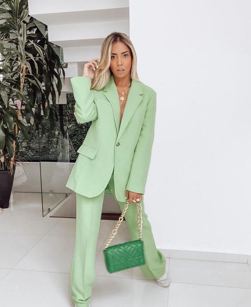 women's two piece pants women two-piece set apple green vintage office lady single button blazer female loose high waist suits, White
women's two piece pants women two-piece set apple green vintage office lady single button blazer female loose high waist suits, White